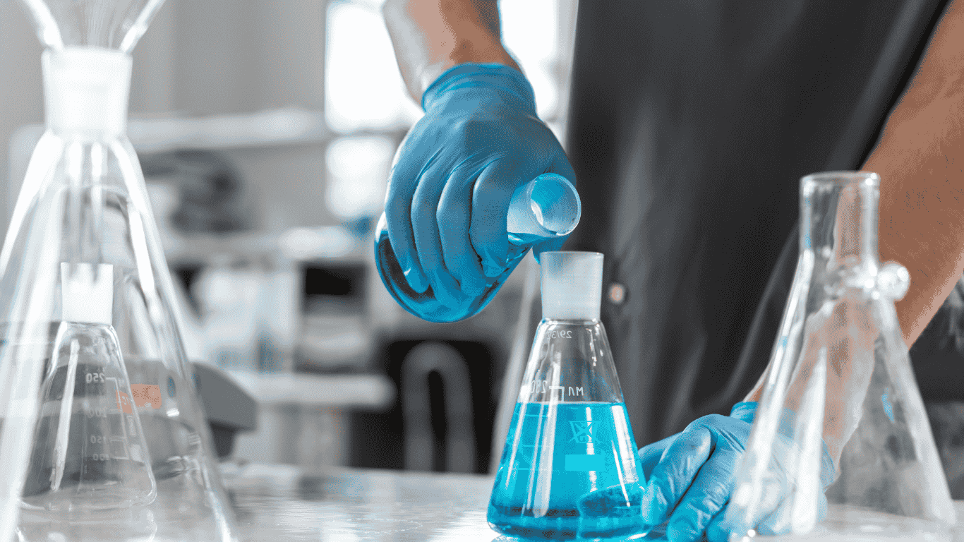 Laboratory scene showing controlled handling of a chlorine dioxide solution in accordance with a chlorine dioxide protocol, reflecting guidance aligned with the Environmental Protection Agency and the Food and Drug Administration. The image supports public health statements addressing misuse such as miracle mineral supplement claims, research involving an adult chronic consumer, and findings from an open access article distributed by a national institute, including a systematic review noting a maximum concentration that is significantly lower than levels promoted as a therapeutic agent in other countries. This context relates to health effects documented in a disease registry, received reports comparing chlorine dioxide to other treatments, and reinforces regulated water treatment practices designed to protect people.